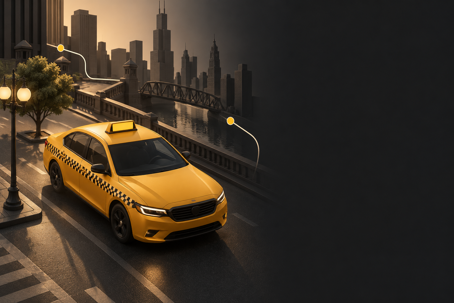 Illustrative Chicago taxi scene