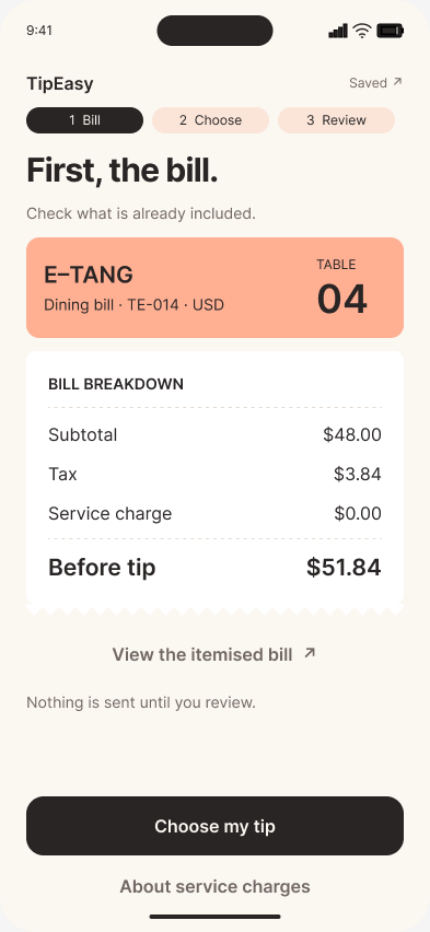 TipEasy bill-review interface