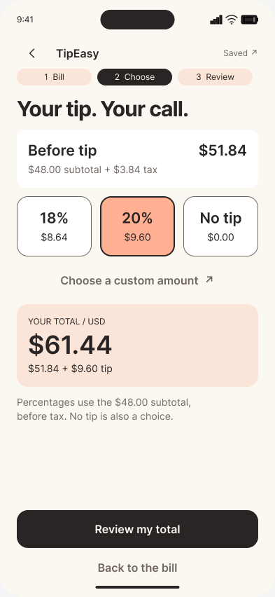 Make an explicit tip choice
